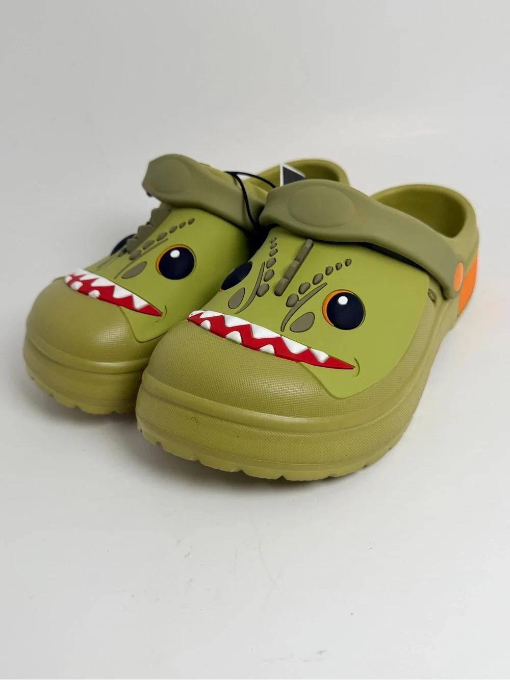 Kids Olive Green Dinosaur Slip-On Sandals light up LED